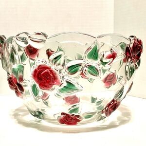 Vintage Mikasa Celebrations Rose Garden Glass Bowl/Fruit Salad 9.5" Original box